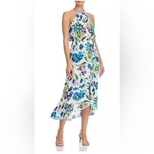 Parker Silk Blend Dottie Floral Print Halter Sleeveless Maxi Dress Size Small